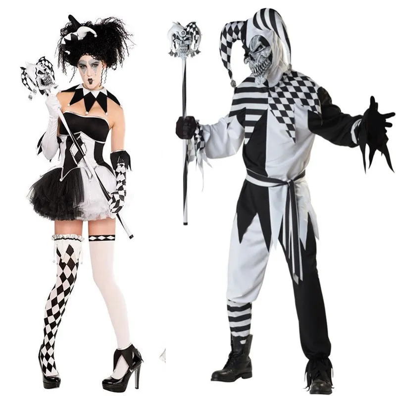 

Couple's Cosplay Clown Costume for Stage Performances Black And White Halloween Magic Show Outfits Adult Men's And Women's