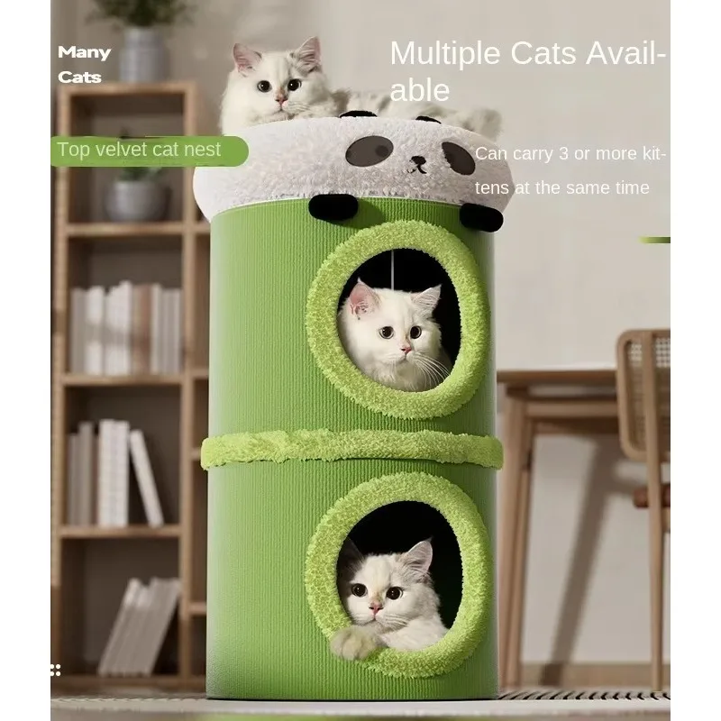 

Small Space Integrated Double-Layer Cat Climbing Rack Winter Warm Plush Sisal Barrel Household Cat Scratching Board Cat Carton