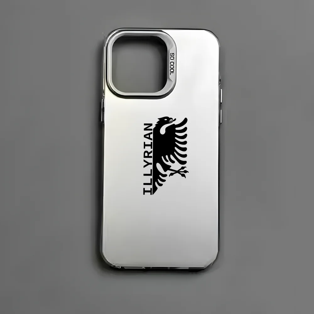 حافظة هاتف بخريطة العلم الألباني لهاتف آيفون 16 15 14 13 12 11 برو ماكس أسود غير لامع متعدد الألوان ليزر معدني أورورا فوندا #3