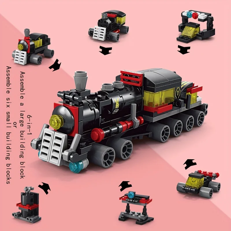Six-in-one Mini Train Model Assembly Building Blocks Educational Toy，Building Block Toy，Children's Educational Building Block To