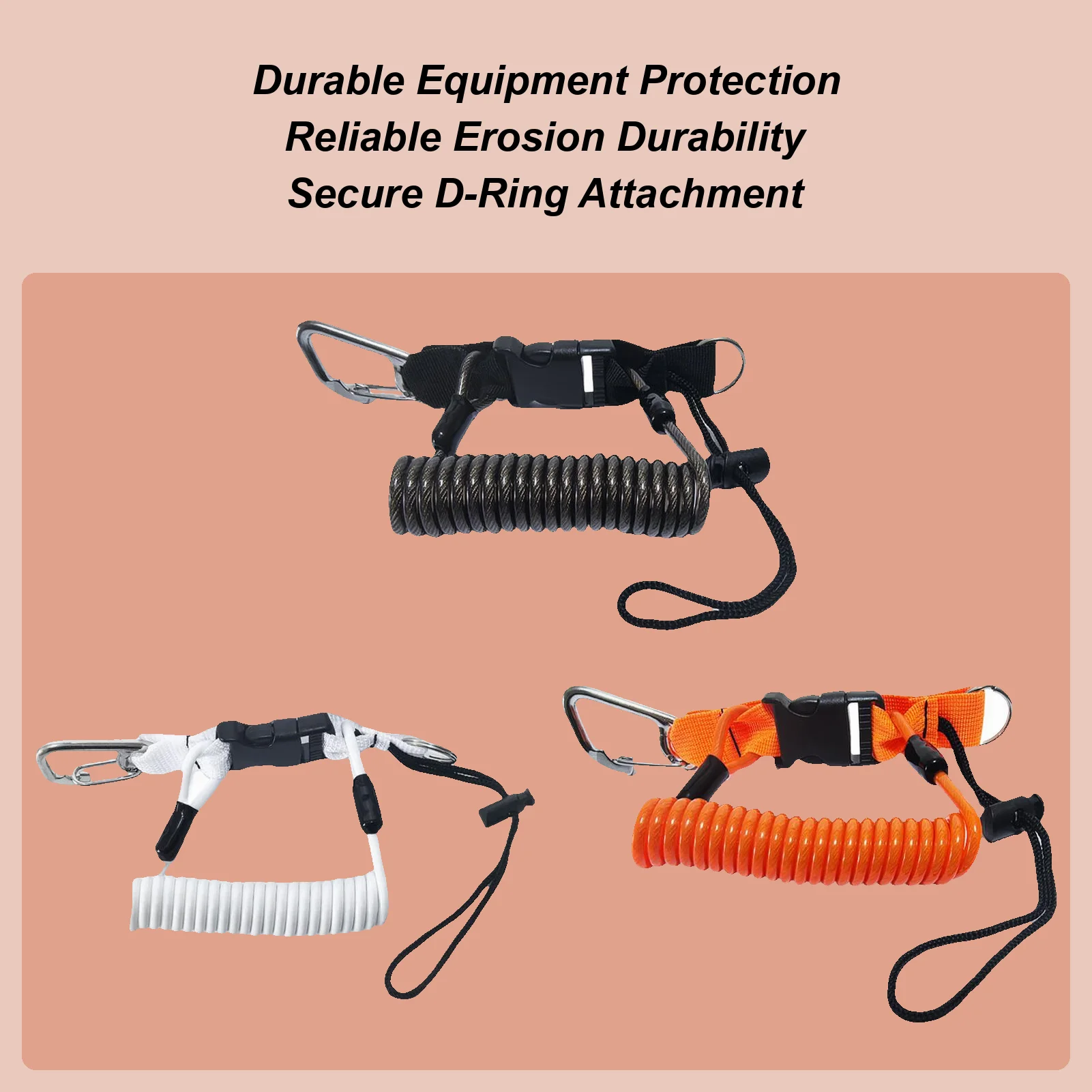 Quick-Release Diving Lanyard, Stainless Steel Buckle & Spring Coiled Design, Secure Tether for Underwater Camera Gear & Tools
