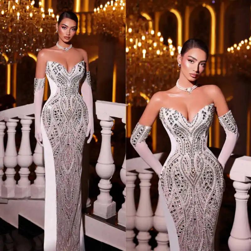 Luxury Mermaid Prom Dresses Bling Sequined Sleeveless Floor-Length Princess Bride Gowns Formal Customized Vestidos De Novia
