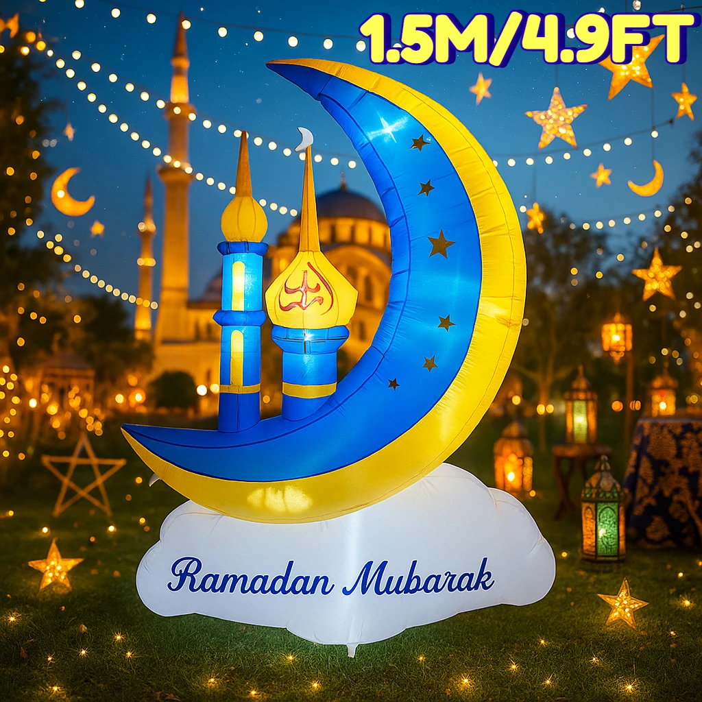 

1,5 м/4,9 фута надувная игрушка мусульманский фестиваль Рамадана DIY Декор праздник Ид Луна облака двор светодиодный свет орнамент подарок украшение