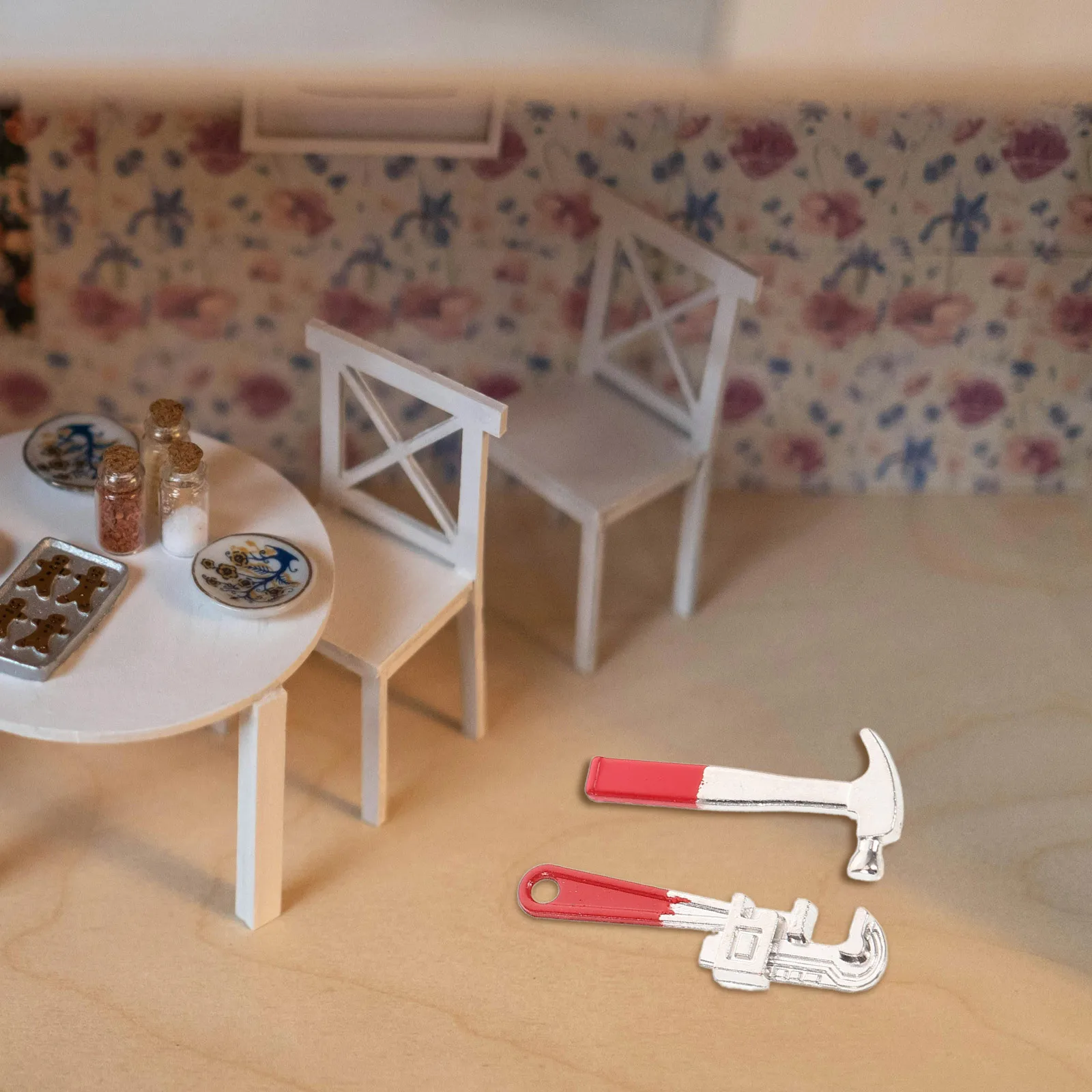 Juego de Herramientas en miniatura de 8 Uds., Mini llave de martillo, accesorios para casa de muñecas para escena DIY, fotografía, decoración artesanal, cosas en miniatura