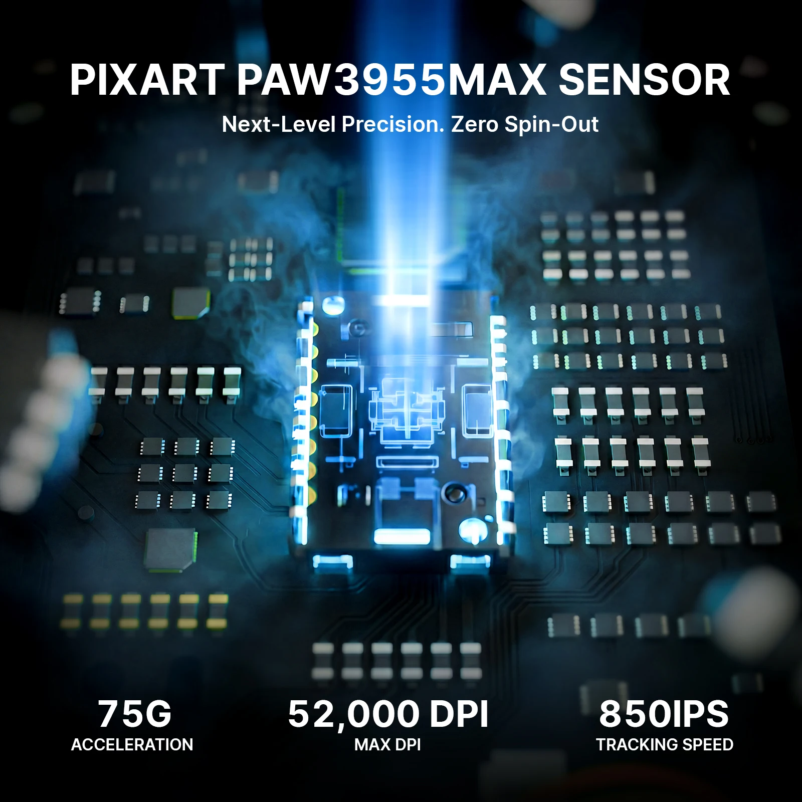 ATTACK SHARK RS3 ULTRA Carbon Fiber Wireless PAW3955MAX Gaming Mouse PAW3955MAX Sensor, Nordic 54L15 MCU, 52,000 DPI, 8000Hz Polling, 5 Levels LOD, Omron Optical Switches