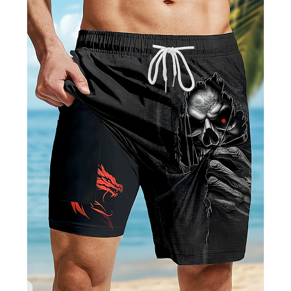 

New Fashion Loose Straight Polyester Shorts For Men Summer Vintage Pattern Printing Shorts Daily Leisure Mens Breathable Shorts