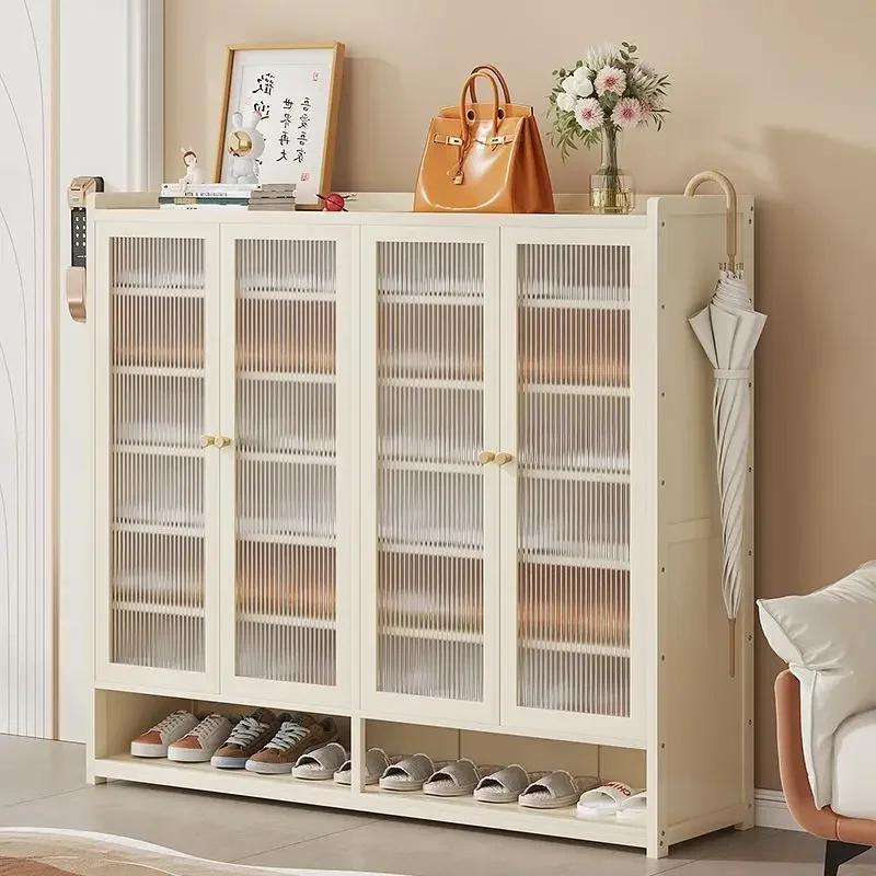 &Shoe cabinet household door indoor porch cabinet integrated explosion locker large capacity shoe rack cream white