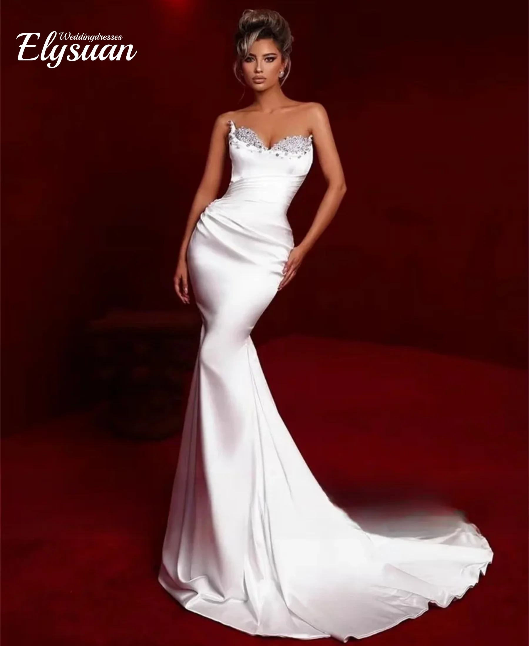 Customized Stunning Mermaid Wedding Dress with detachable train pearls sweetheart wedding dresses Bridal Gowns sweep train