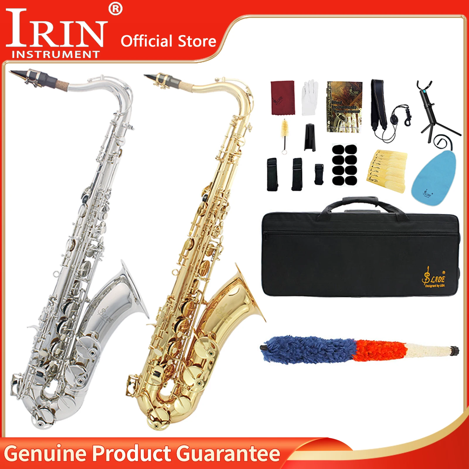 

SLADE Tenor Saxophone Bb Professional Brass Sax Woodwind Instrument with Case Stand Reed Saxophone Accessories