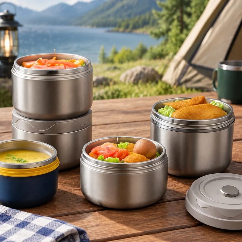 304 Stainless Steel Food Container with Dual Insulated Compartments and Carry Pouch, Portable Lunchbox for Work and Study