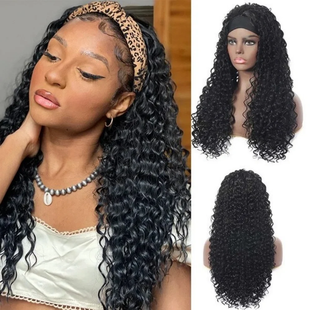 Deep Curly Headband Wigs Human Hair Pull Go Glueless Wig Full Machine Made Deep Wave Headband Wig For Women 200% Density