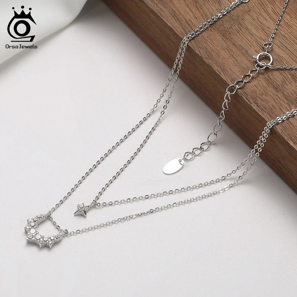 

ORSA JEWELS модное двухслойное ожерелье из стерлингового серебра 925 пробы с кубическим цирконием, модная подвеска, цепочка на ключицы, вечерние украшения BQN22