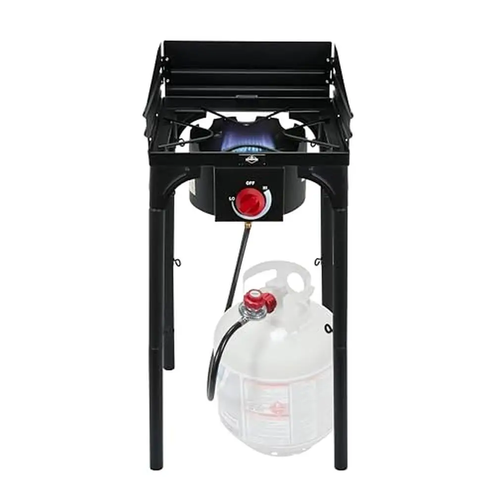 Outdoor Dual-Burner Gas Stove 75,000 BTU Cast Iron Cooktop with Removable Legs & Wind Panels