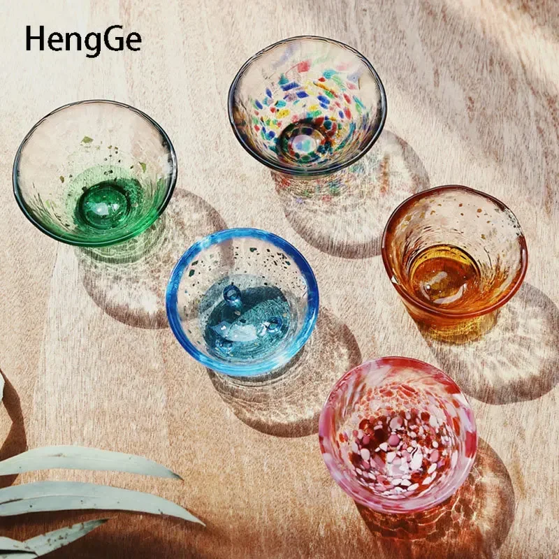 Japanese Classical Small Wine Glass Creative Handmade Colour Glass Cup Dining Table Sake Glass Cups Household Tea Table Teacup