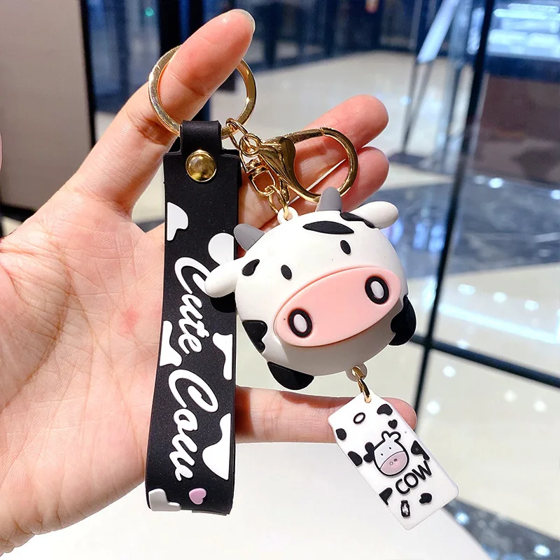 Cow Keychain Lovely three dimensional cattle figure bag charms with buckle ornament Silicone car Keychain Cartoon animal fashion