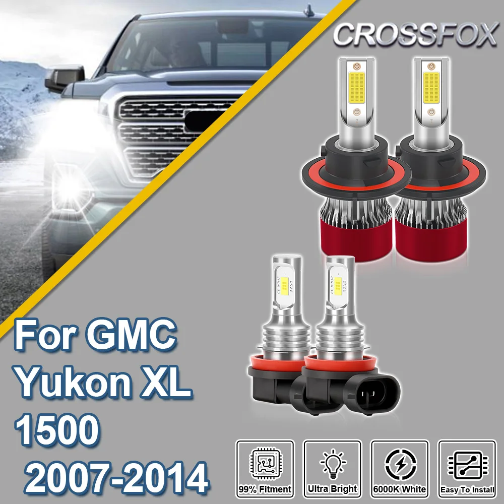 CROSSFOX Para GMC Yukon XL 1500 2007-2014 Turbo Canbus Luces LED Delanteras de Coche de Luz Alta/Baja y Faros Antiniebla 2008 2009 2010 2011 2012 2013