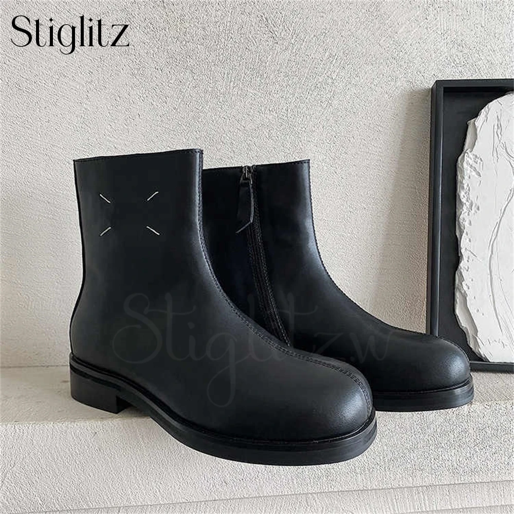 

Designer Style Ankle Boots Black PU Leather Boots Slip-On Fashionable Style Modern Boots White Line Casual Booties for Men