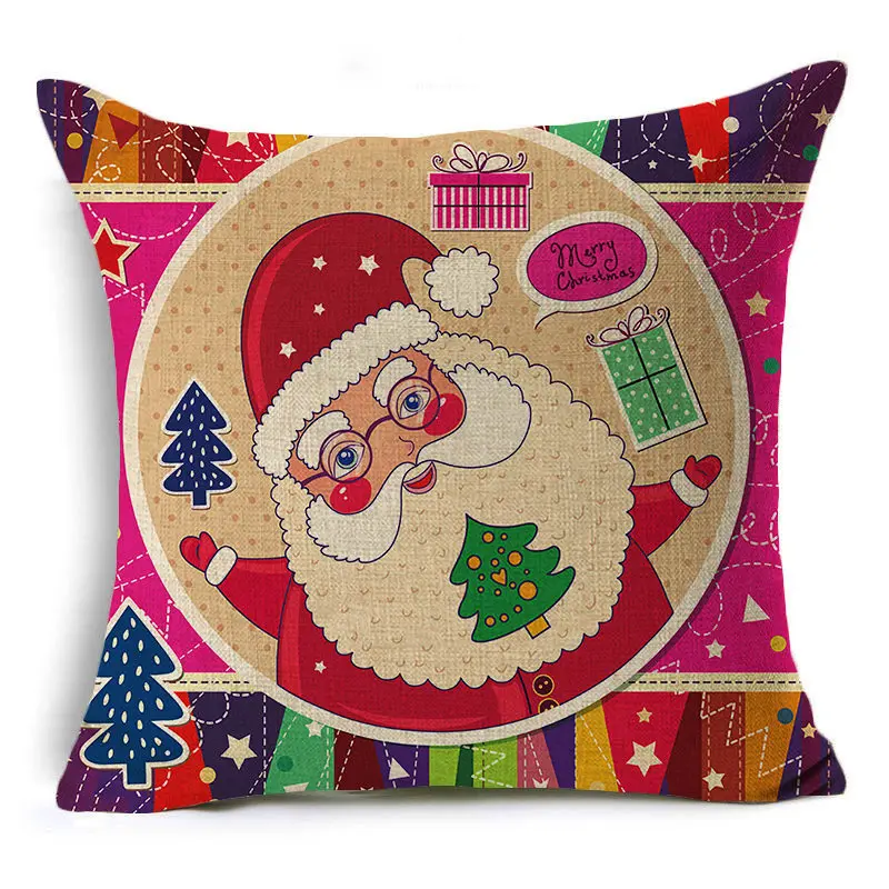 Santa Claus Cartoon Christmas Cushion Covers Reindeer Christmas Trees Linen Pillow Cover Decorative Sofa Couch Throw Pillows