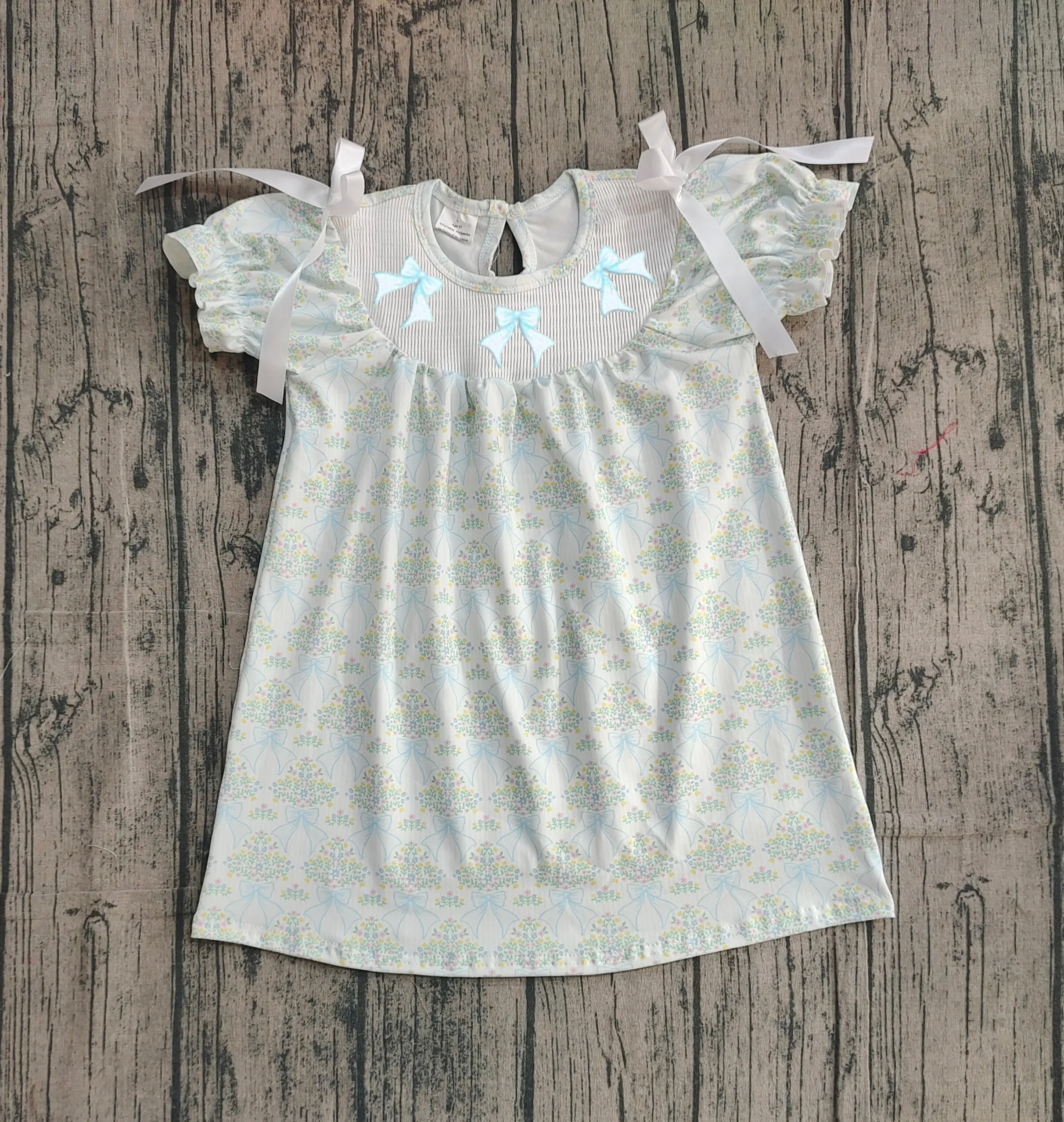 z1225-18 GSD3046 Pre-sale girl dresses baby girl clothes smocked bow short sleeve Dress Wholesale Boutique kids clothes girl
