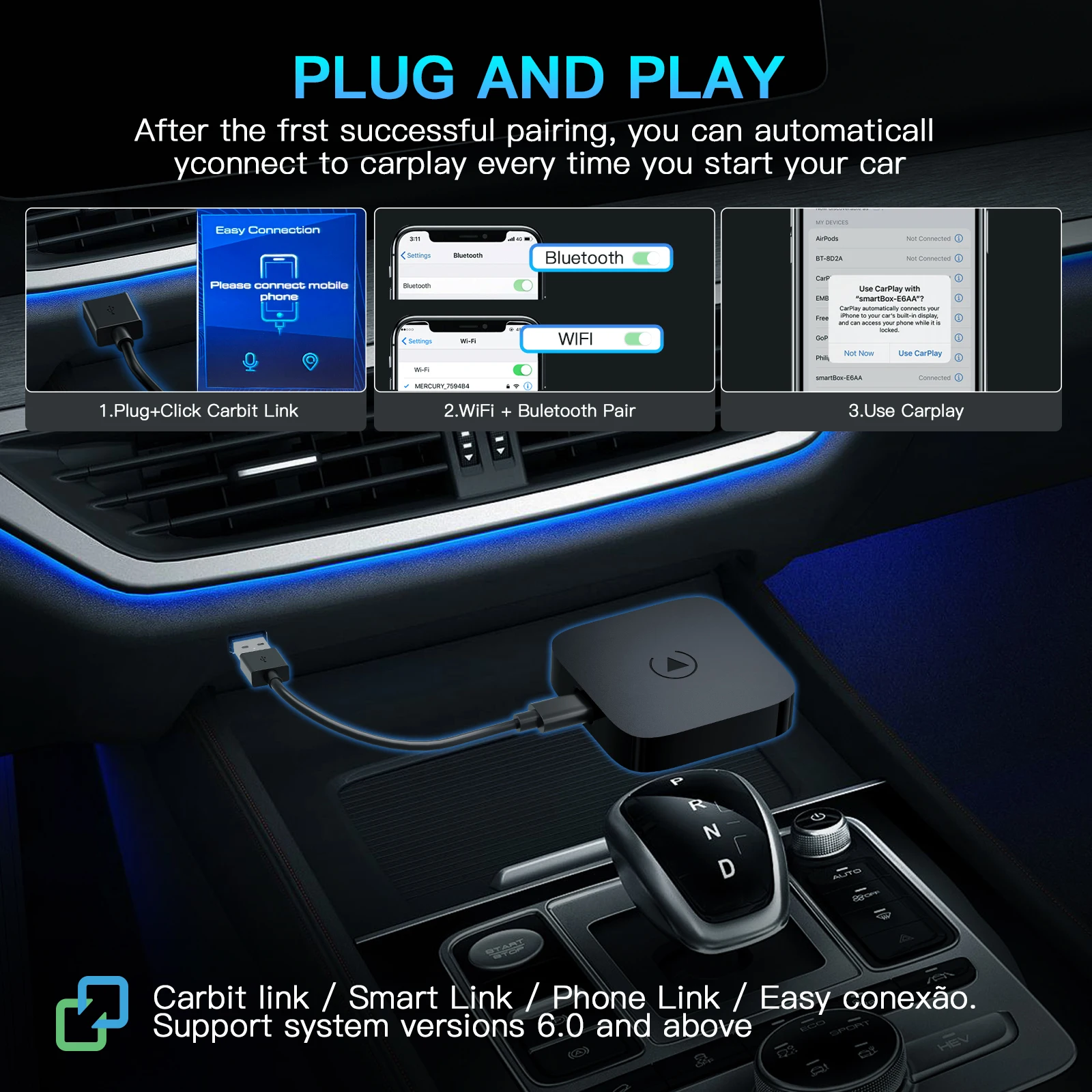 BAIC BJ40 Plus BJ60 X35 X55 II X75 BAIC 3 5 7  CARABC CB12 Carbitlink smartlink Easy Connection to Wireless CarPlay Android Auto