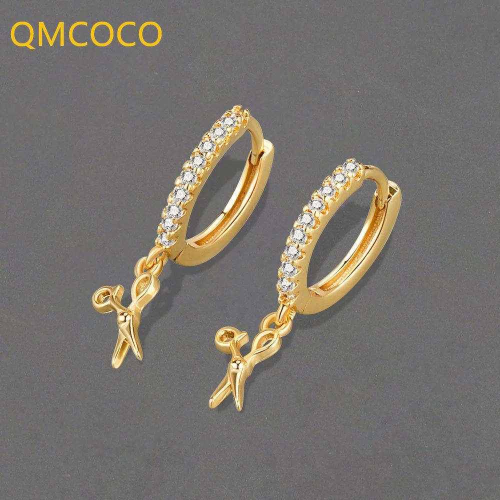 

QMCOCO New Style Silver Color Hoop Earrings For Women Trendy Punk Sparkling Zircon Scissors Earring Girl Jewelry Accessories