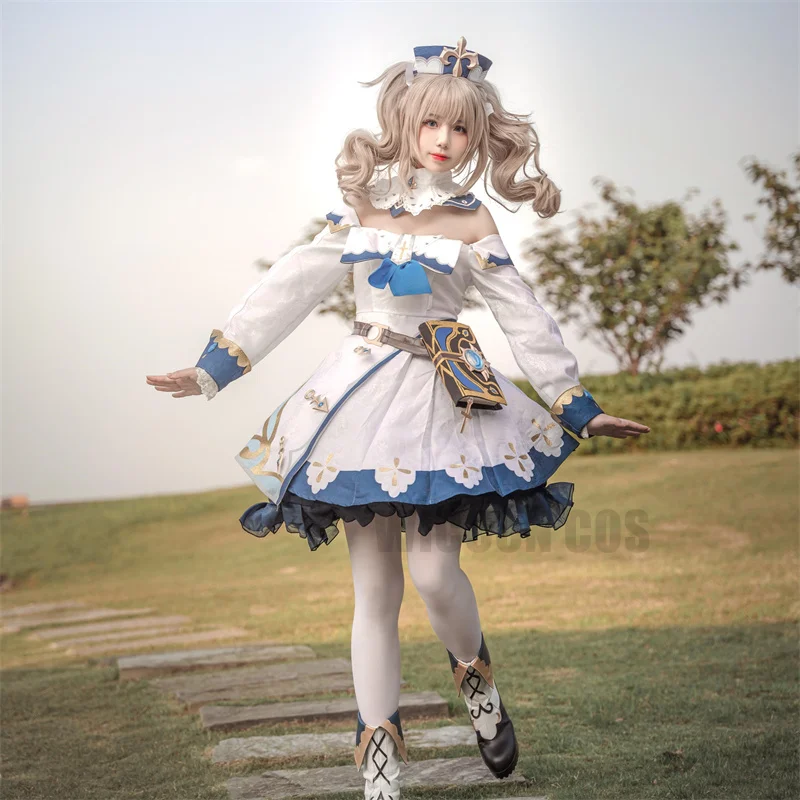 Genshin impacto projeto barbara botas cosplay sapatos peruca barbara meninas princesa vestidos lolita roupas de empregada para as mulheres dia das bruxas