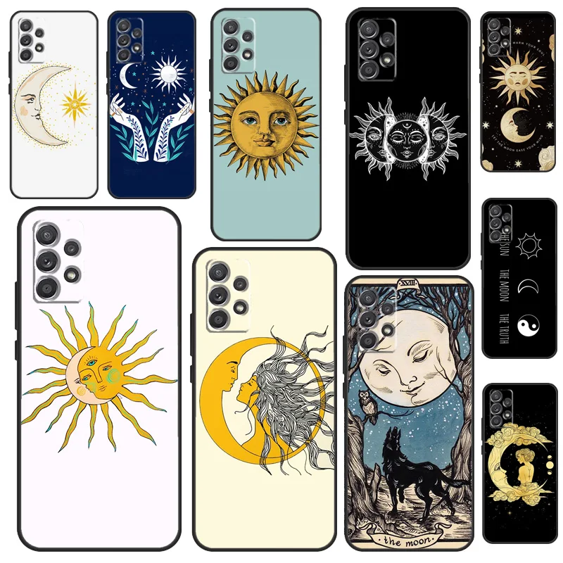 Sun Moon Art Case For Samsung Galaxy A54 A34 A14 A15 A35 A55 A16 A26 A36 A56 A52 A12 A32 A13 A33 A53 A17