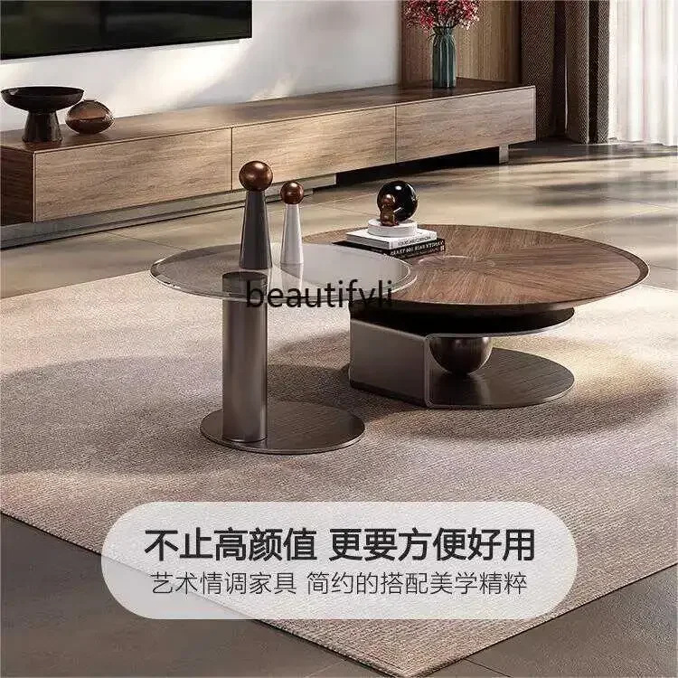182C Italian Minimalist round Walnut-Color Tea Table Combination Modern Retro Silent Small round Table