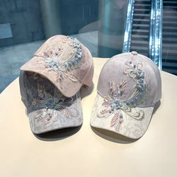 Women's Baseball Cap Summer Thin Section Sun-shading Duck Tongue Cap Breathable Applique Beading Lace Rebound Cap Mesh Cap