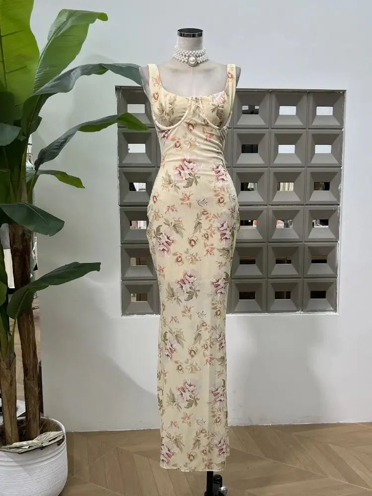 

2025 High Quality Floral Printed Long Vintage Dress Sexy Party Evening Birthday Women's Clothes Elegant Luxury Cocktail Gowns