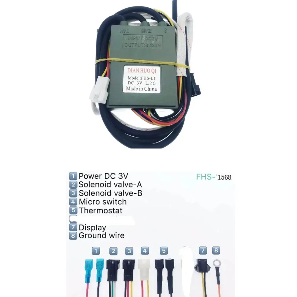 Total 15 wires Model 1568 Universal DC 3V Gas stove Double ignition with Temperature control and display Pulse igniter 1PCS