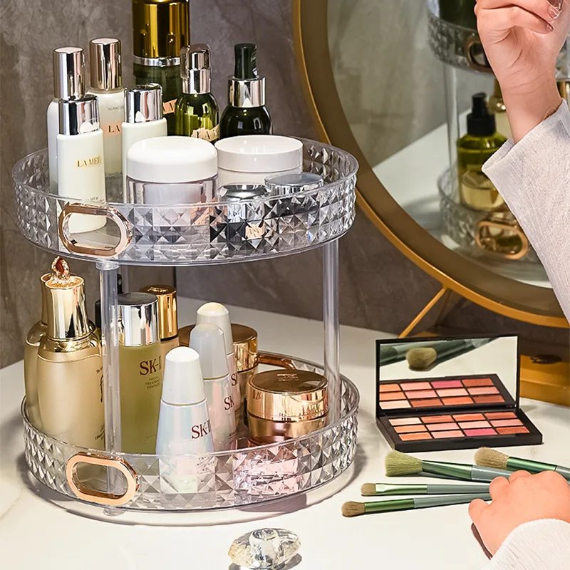 

Cosmetics Storage Tray 360 Rotating Non-Slip Spice Jar Snack Kitchen Food Tray Bathroom Storage Box Cosmetics Organization Home