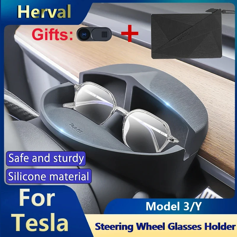 

Herval For Tesla Model Y/3 Steering Wheel Eyeglass Sunglass Holder Cell Phone Holder Silicone Key Case Silicone Car Accessories