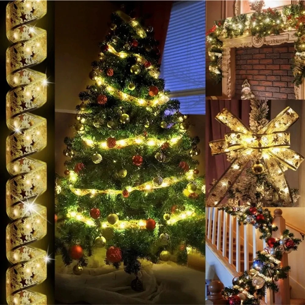Wedding Party LED Ribbon Fairy Lights String Battery Operated Christmas Tree Garland Lamp for Indoor Home Bedroom Decoration