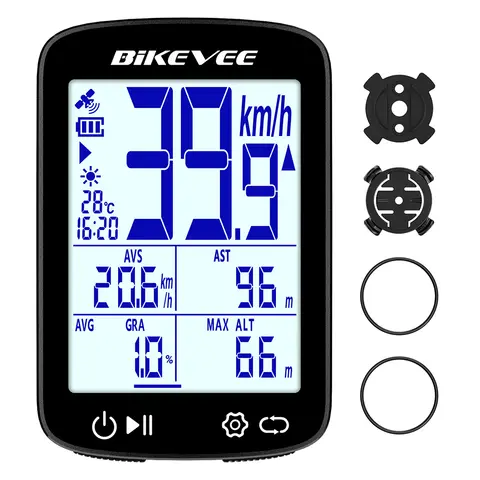 BIKEVEE Newest 2.4-inch LCD Smart Digital Screen Multifunctional USB Rechargeable Wireless GPS Bike Computer 5.3 Bluetooth Outdoor Riding Bicycle Speedometer Odometer Stopwatch Tracker with Auto Backlight Cyclocomputer Bike Accessories Connect BIKEVEE APP