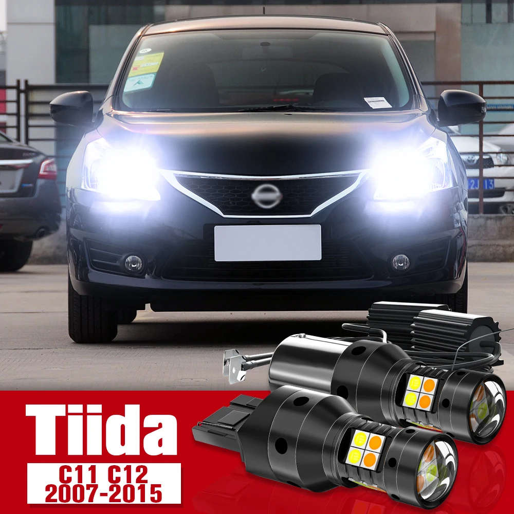 Aksesori LED Mode ganda, 2 buah sinyal belok + lampu siang DRL untuk Nissan Tiida C11 C12 2007-2015 2009 2010 2011 2012 2013