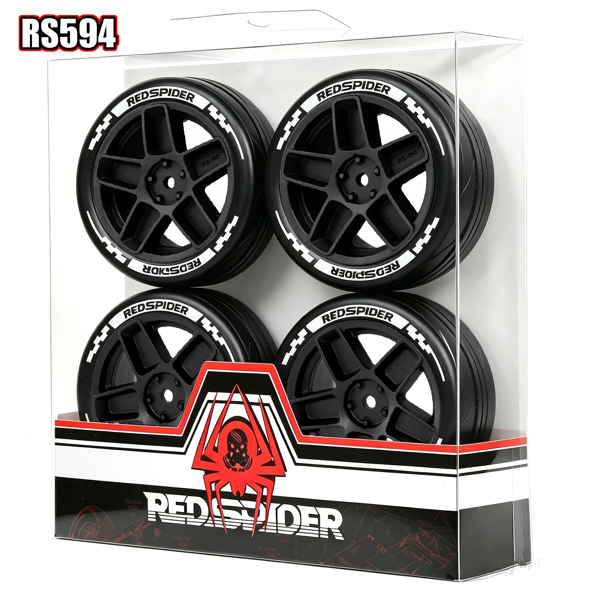 RED SPIDER 4 pièces, jantes en plastique de 65 mm et pneus en caoutchouc pour voiture RC sur route Tamiya TT01 TT02 XV01 XV02 PTG-2 HSP HPI Kyosho