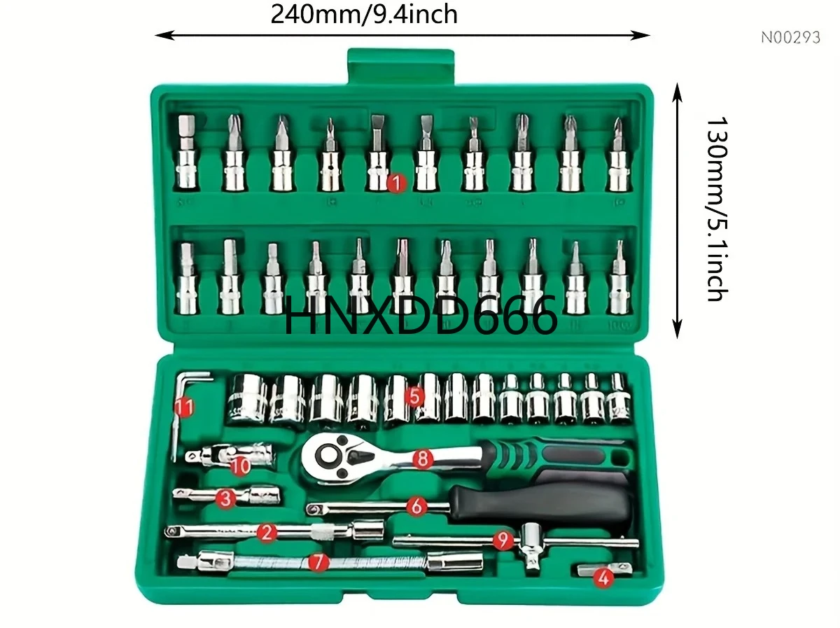 

46pcs Set 1/4 Inch Drive Socket Ratchet Wrench Set, With Bit Socket Set Metric And Extension Bar For Auto Repairing