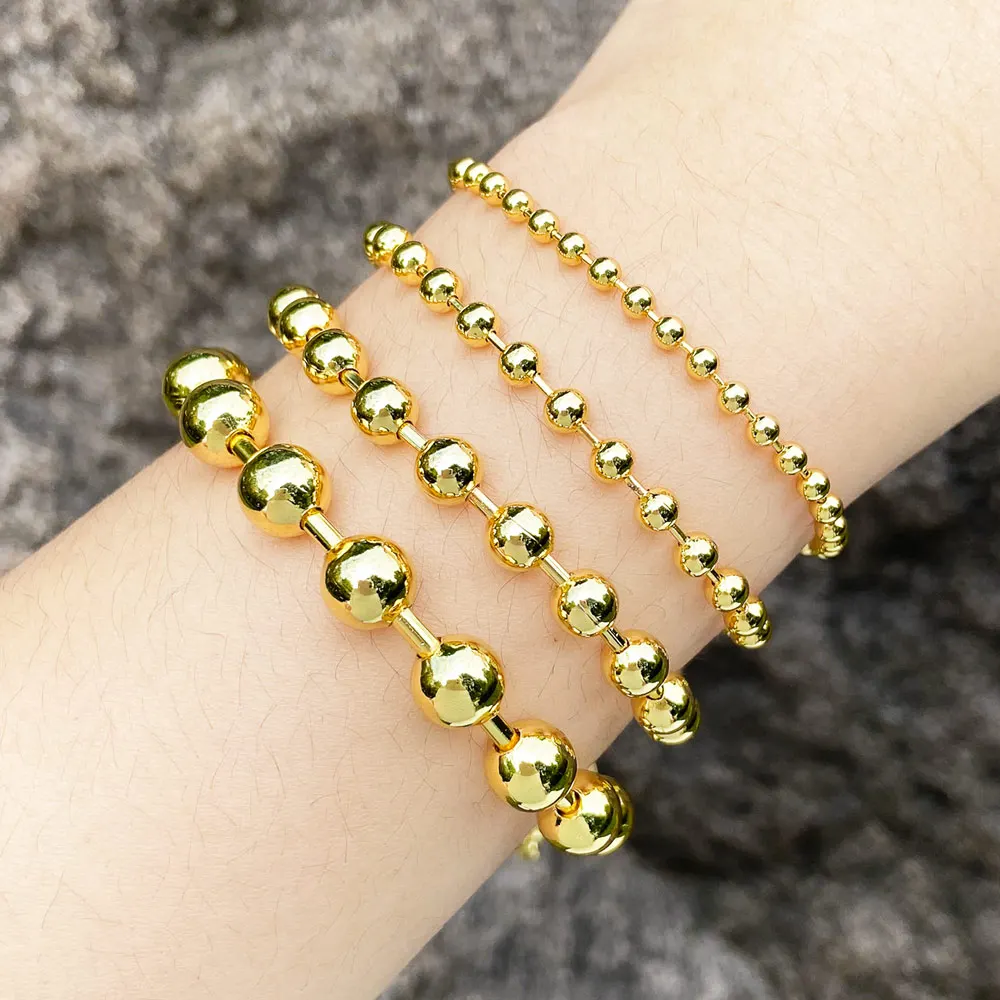 OCESRIO 3/4/6/8mm Copper Beads Bracelet Chain Gold Plated Brass Handmade DIY Jewelry Making Supplies Wholesale Bulk brta70