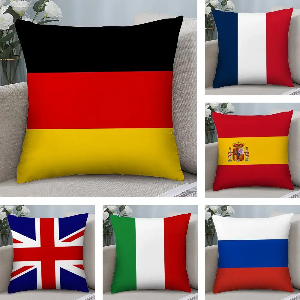 

European National Flags Cushion Cover Short Plush Double-sided Print Square Throw Pillow Covers Sofa Home Cushion Decor