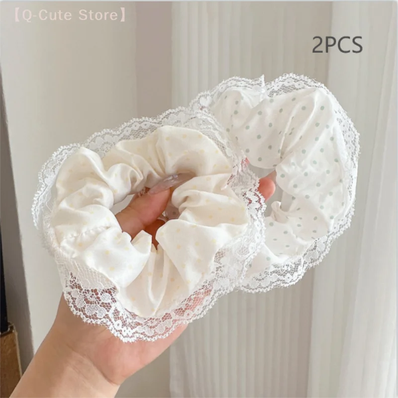 

2PCS Cute Sweet Lace Polka Dots Large Intestine Hair Rope Elastic Hair Ring Girly Head Tie Women Fashion Hair Accessories Gifts