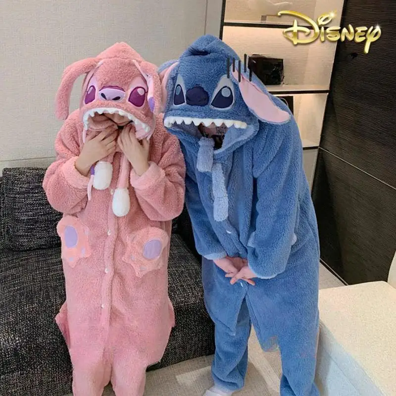 Stitch Disney Robe Kawaii Stitch Hooded Dressing Gowns Lady Thickened Warm Loungewear Cute Woman Autumn Winter Christmas Gifts