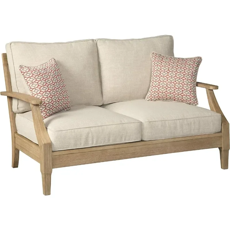 Signature Outdoor Patio Eukalyptus Loveseat mit Kissen, beiges Design von Ashley Clare View Coastal