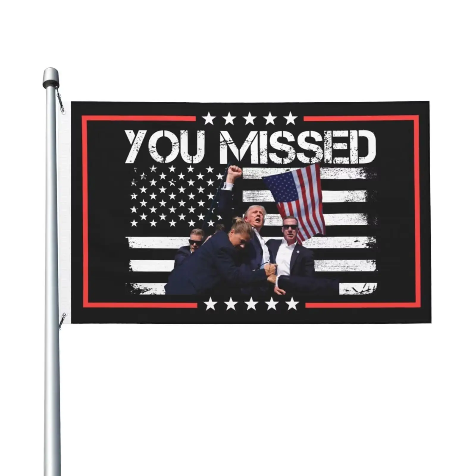 Trump Survived Shot Flag Trump Shooting Flags Missed Me Flag Trump 2024 Flags with Brass Grommets Outdoor Flag Tapestry Gifts