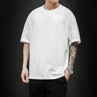 Cotton Summer Men's T Shirt Solid T Shirt Mens Oversized Five Half Short Sleeve Casual Cotton Mens Streetwear Thin Tees Top