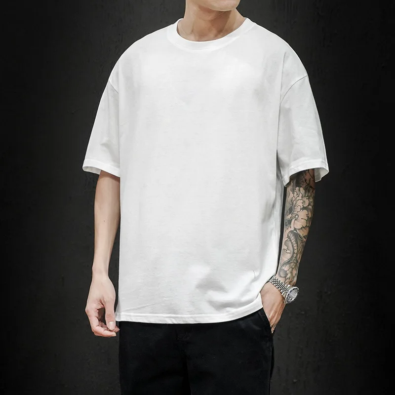 Bawełniana letnia koszulka męska Solidna koszulka męska Oversized Five Half Short Sleeve Casual Cotton Mens Streetwear Thin Tees Top