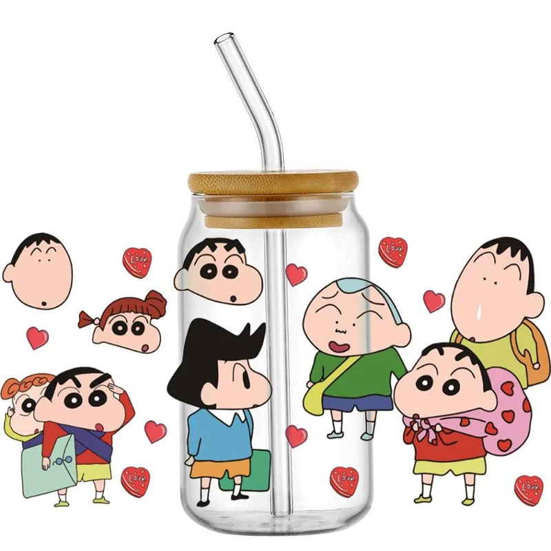 Наклейки Miniso 3D Crayon Shin-chan, водостойкие наклейки UV DTF для кружек, кружек, наклейки DIY 3D, наклейки для 16 унций, Libbey Glass