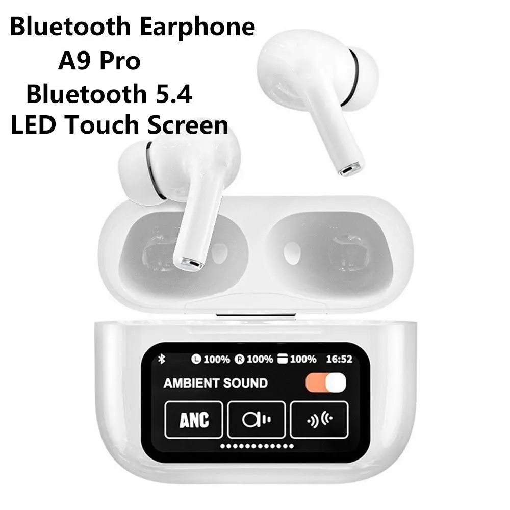 

A9 Pro Wireless Bluetooth Earphone HiFi Stereo Mic Portable Headphones Bluetooth 5.4 with LED Touch Screen