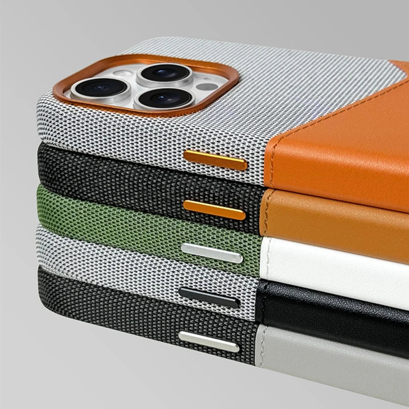 Hit Color Flax Leather Card Pocket Phone Case For iPhone 17 16 15Pro Max 15 14 Pro 13 12 Wireless Charging Alloy Lens Cover