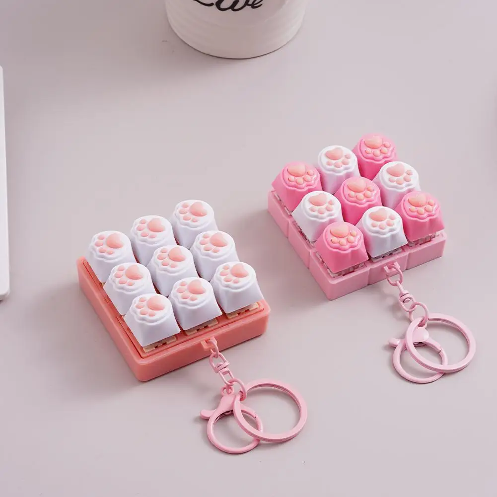 Cute Cat Claw Keychain 9 Keys Keyboard Decompression Toys DIY Keyboard Keychain Toys For Adult Gifts